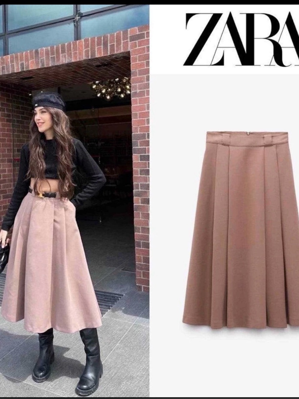 Zara Midi A-Line Cape Pleated Skirt in Dusty Rose XL